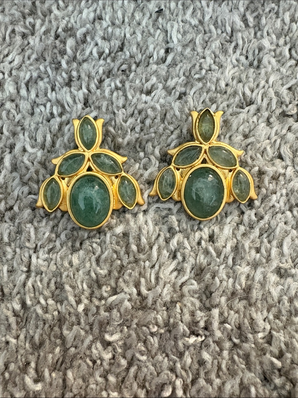 Gold-Tone Earrings with Green Cabochon Stones